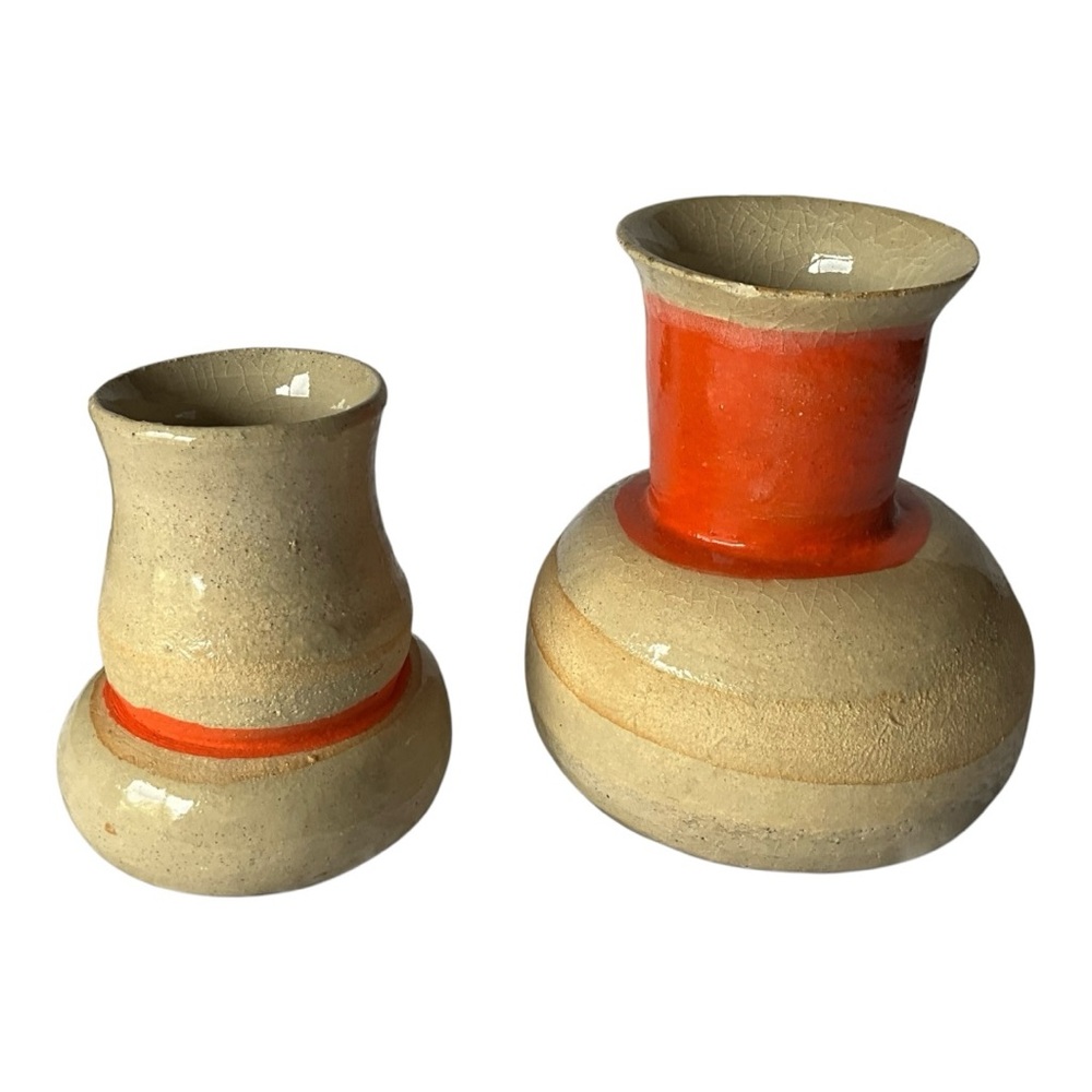 Vintage Studio Pottery Handcrafted Beige and Orange Vases